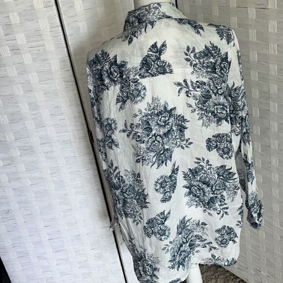 Beautiful Rachel Zoe Linen Shirt Floral Long Sleeve Button Down Top 100% Linen - Picture 4 of 14